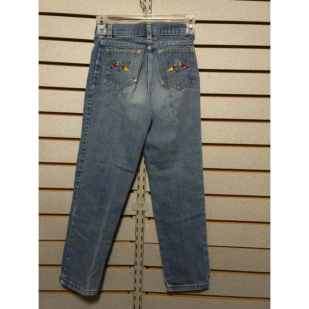 Jet Set Vintage Kids Jeans 10 Light Wash Toucan Embroidered High Waist Denim